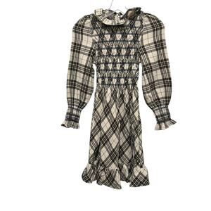 Bebe Organic Cream Brown Smocked Long Sleeve Dress - Size 12